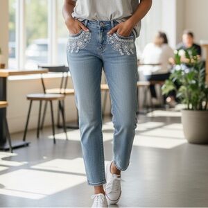 Allen B. By Allen Schwartz Light Blue Embellished Straight Leg Cropped Jeans